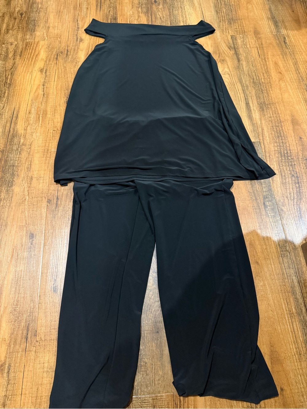 Sympli Black Off-Shoulder Top with Wide leg cropped pants